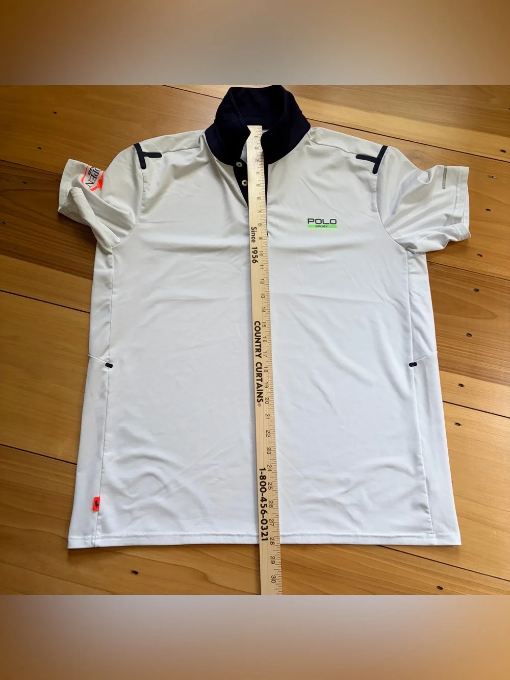 Polo Sport Shirt Mens White Navy Thermovent Short Slv US Open 2016 Size LARGE